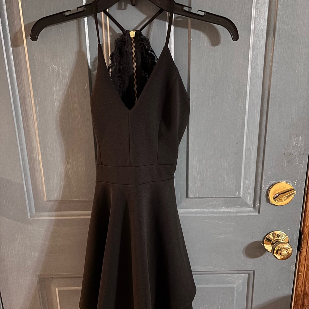 Macy's Black Backless Dress with Lace Detail